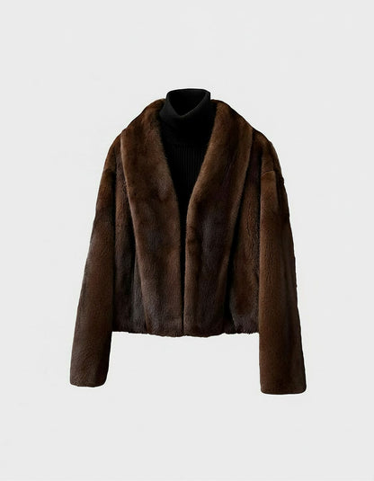 Cardigan en vison court – Col châle enveloppant