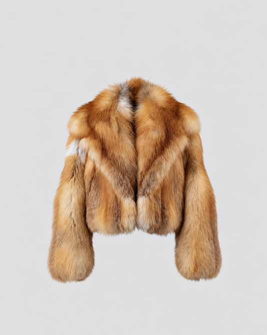 Veste courte fourrure Red Fox, col volumineux – Maison Maloë, vue 1