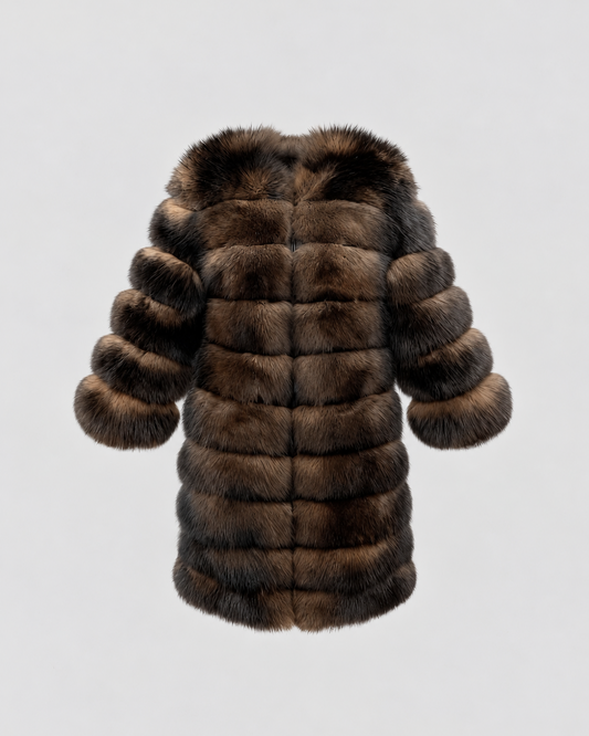 Manteau long en renard brun Prestige – Maison Maloë, vue 1