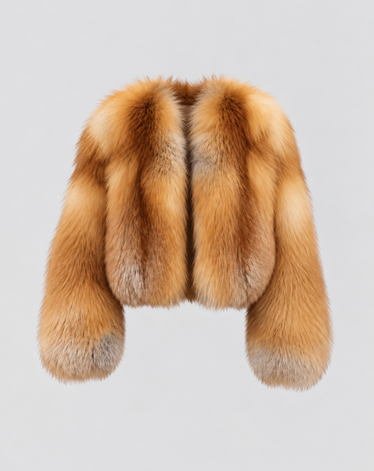 Veste courte fourrure Red Fox, coupe épurée – Maison Maloë, vue 1